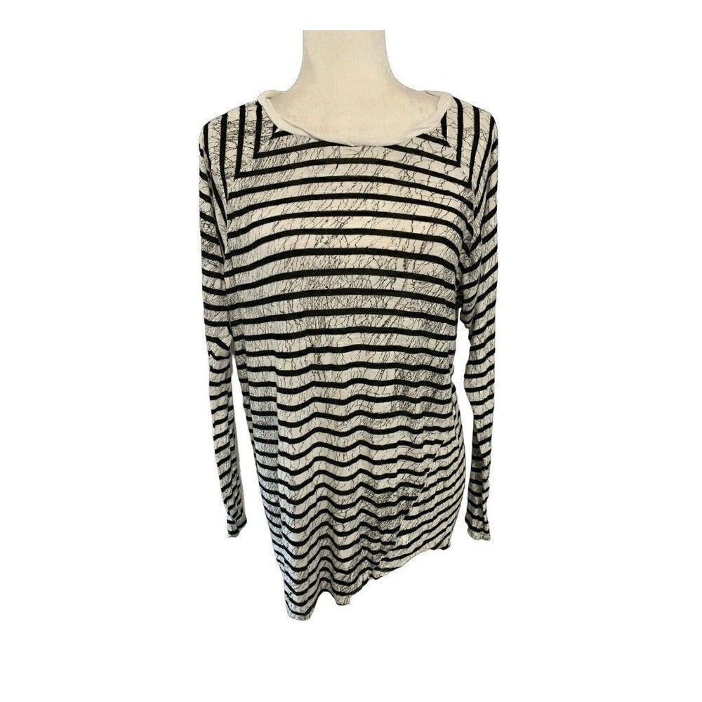 pam gela womens black white striped long sleeve top t shirt small